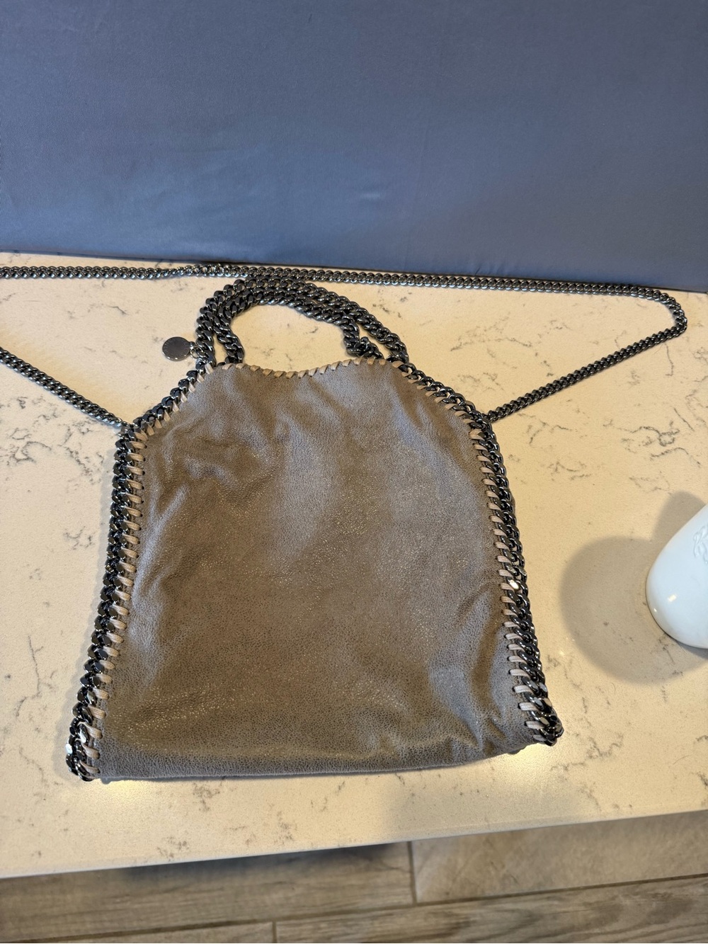 Stella McCartney Taupe Faux-Leather Crossbody with Black Chain Trim